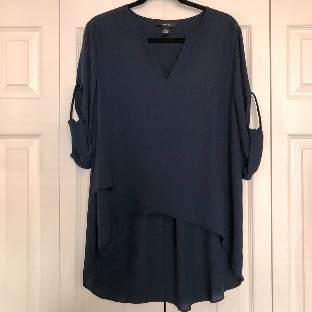 Alfani dark navy high-low blouse